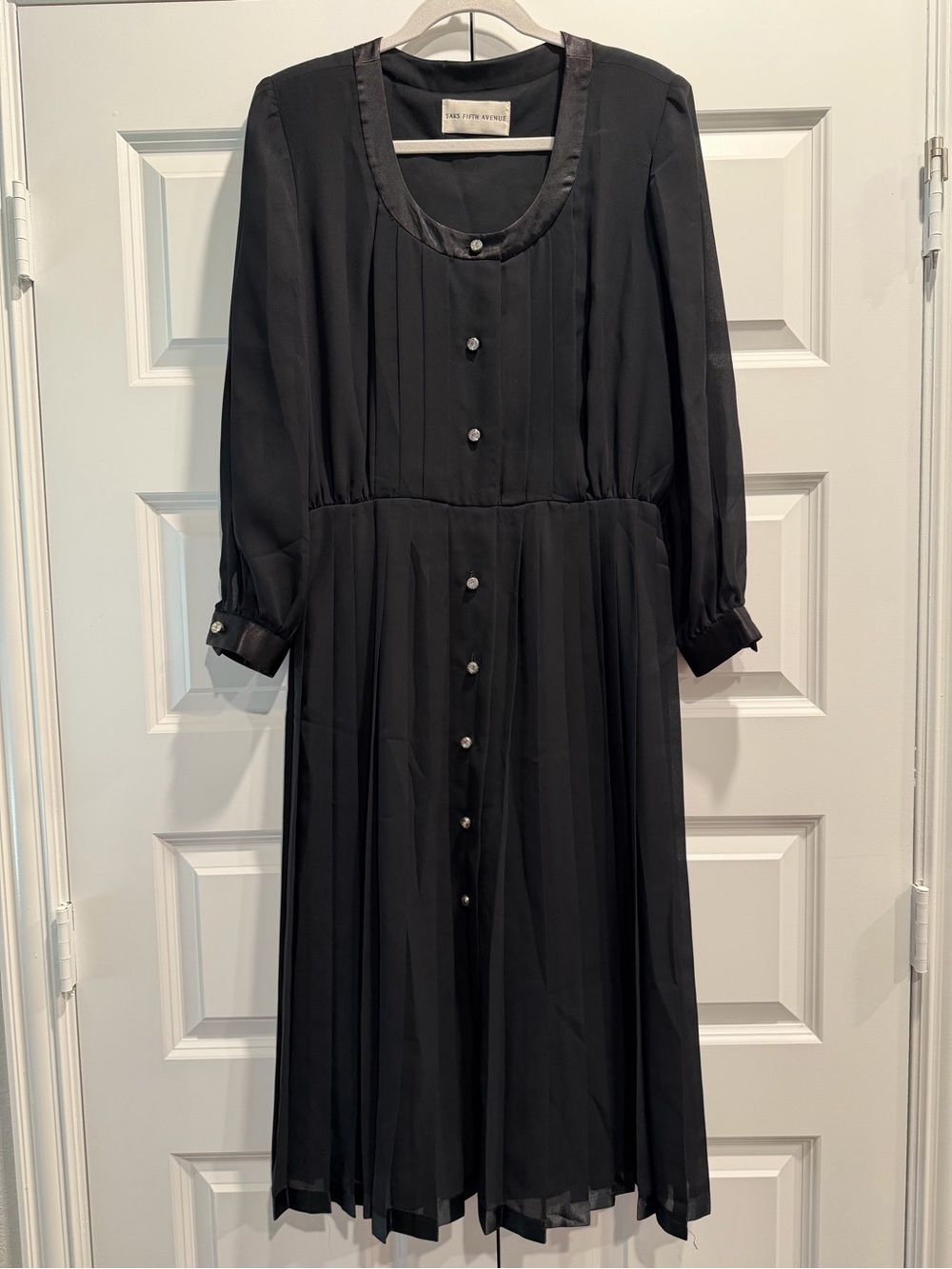 Black Long-Sleeve Pleated Midi Dress - Saks Fifth Avenue